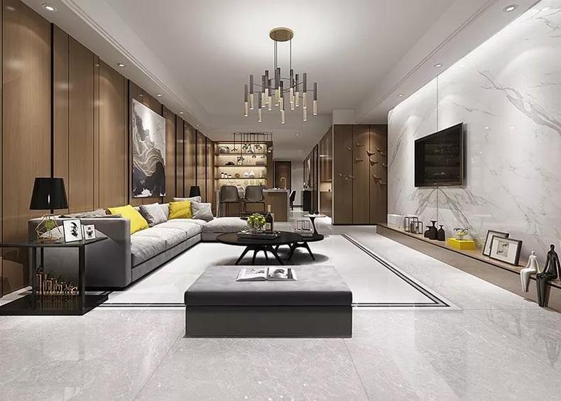 客厅沙发背景墙现代轻奢高级感,高级感装修电视背景墙小复式