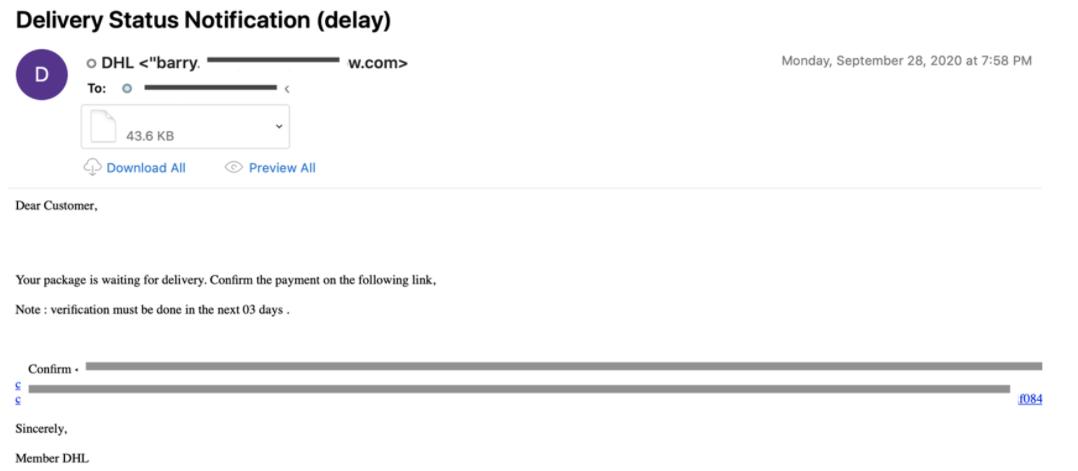 警惕网络钓鱼！模仿DHL电子邮件的网络钓鱼活动