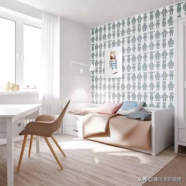 北欧卧室木纹砖铺贴效果图,北欧木地板砖房间效果图