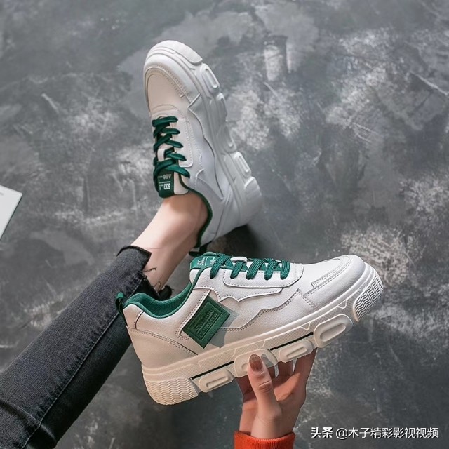 小白板鞋女拼色厚底休闲运动潮鞋,春季厚底小白鞋女款爆款休闲板鞋