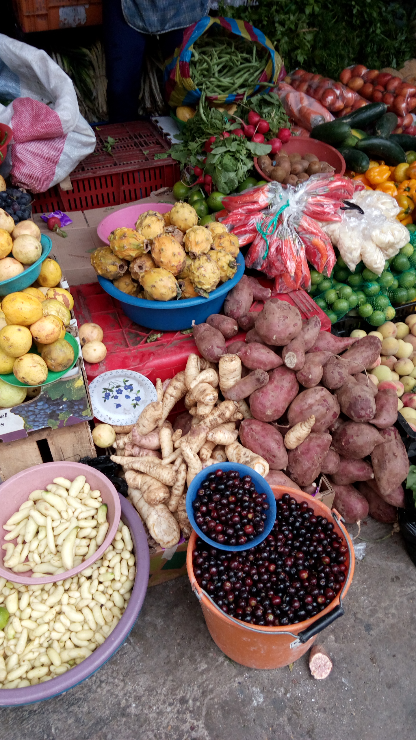 那年我在南美洲厄瓜多尔逛农贸市场，看到蔬果是按只按堆按袋计价