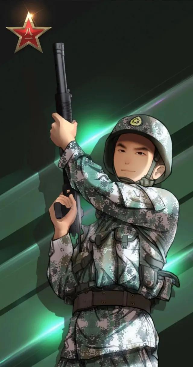 致边防军人的插画,军人和国旗插画