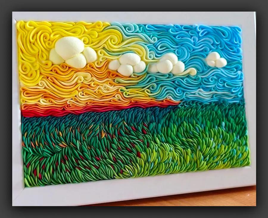 儿童风景画大全轻粘土,用轻粘土和a4纸画风景画