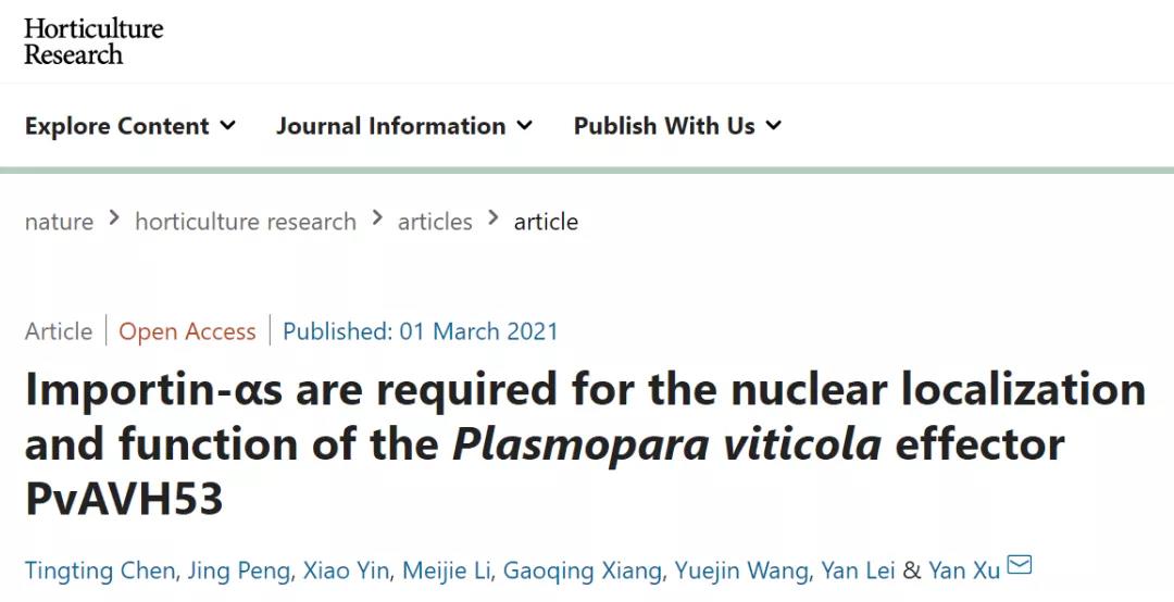 核输入蛋白对葡萄霜霉效应因子PvAVH53的定位和功能研究