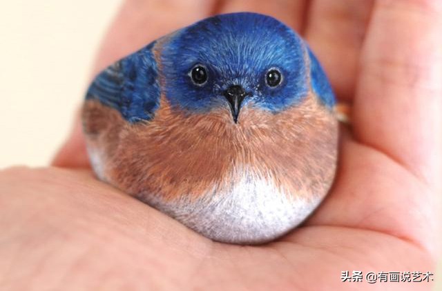 捡石头画风景图,路边随便捡的石头画一个东西