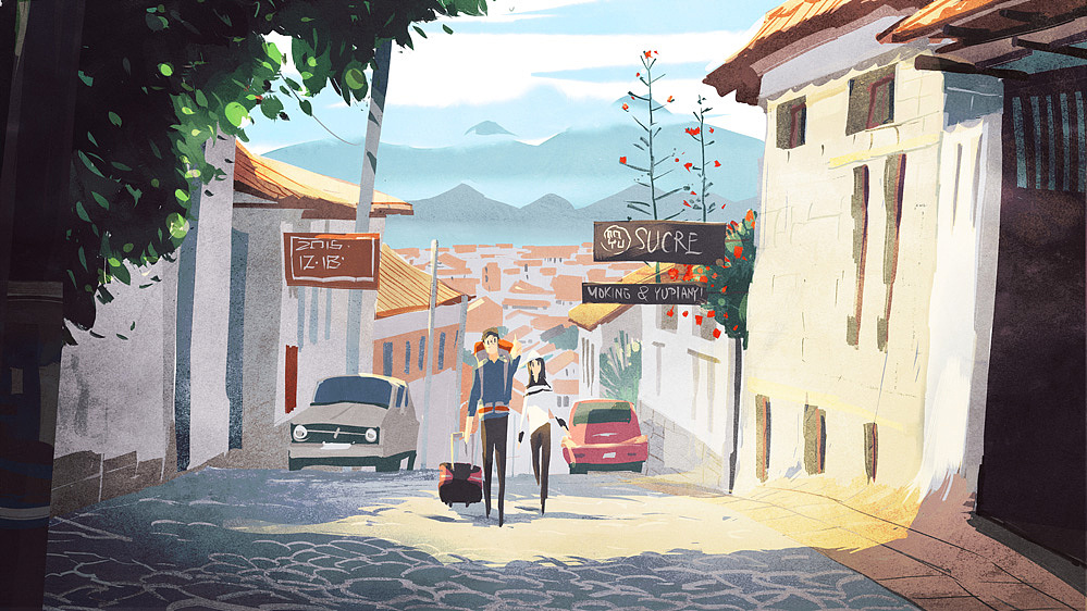 两个人的旅行,两个人的插画