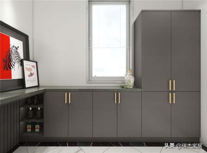 木饰面格栅轻奢风格装修效果图,黑白对比色彩构成简单图片