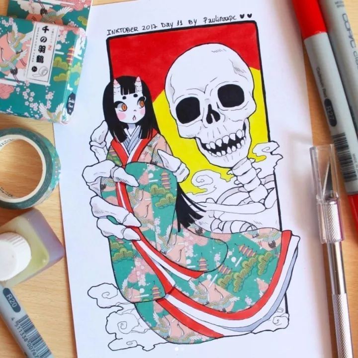 马克笔插画我是小妖怪,马克笔手绘插画清新