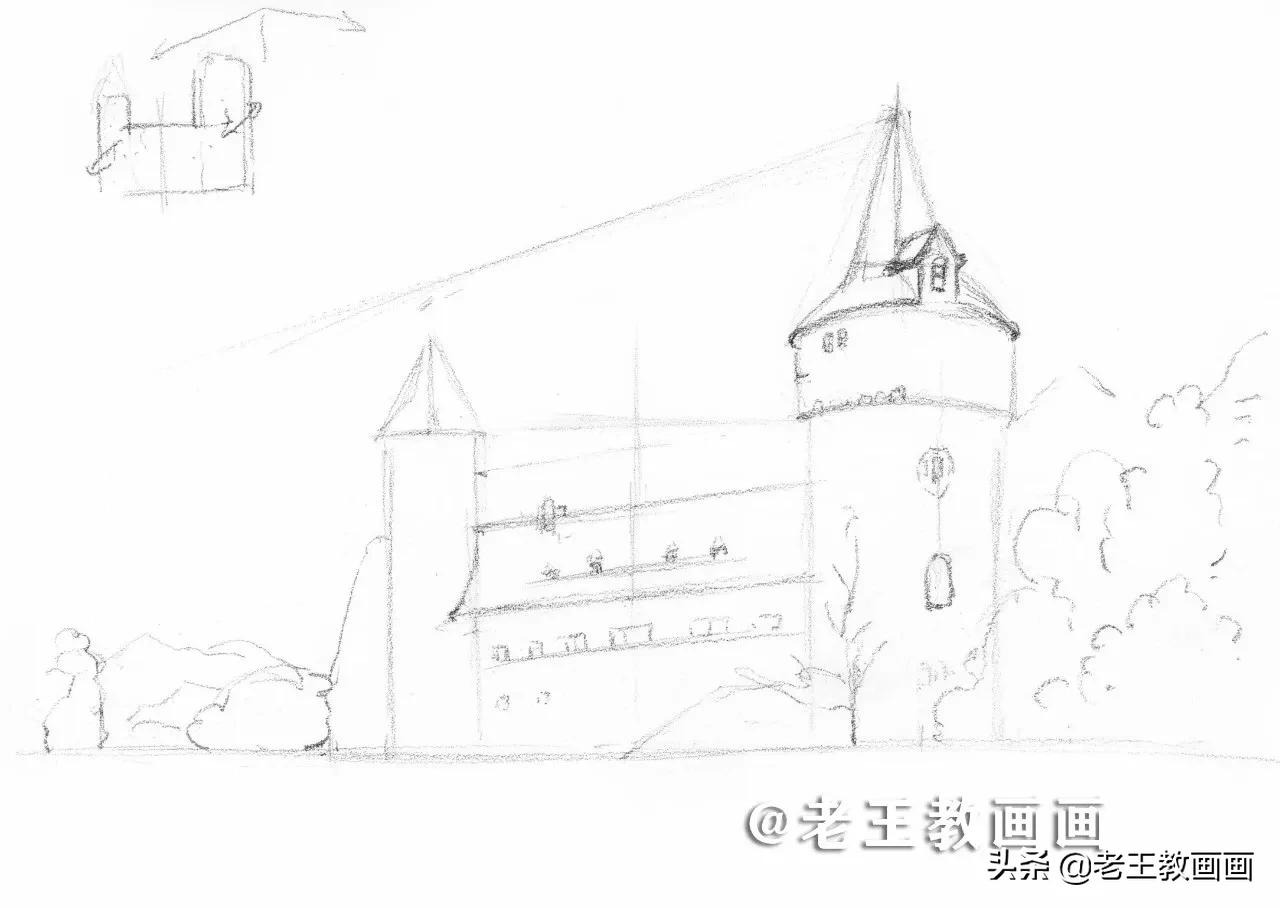 用彩铅画个梦幻城堡,用彩铅涂色城堡