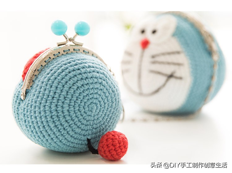 钩编的口金包零钱包：蓝胖子、叮当猫、机器猫，有详细教程