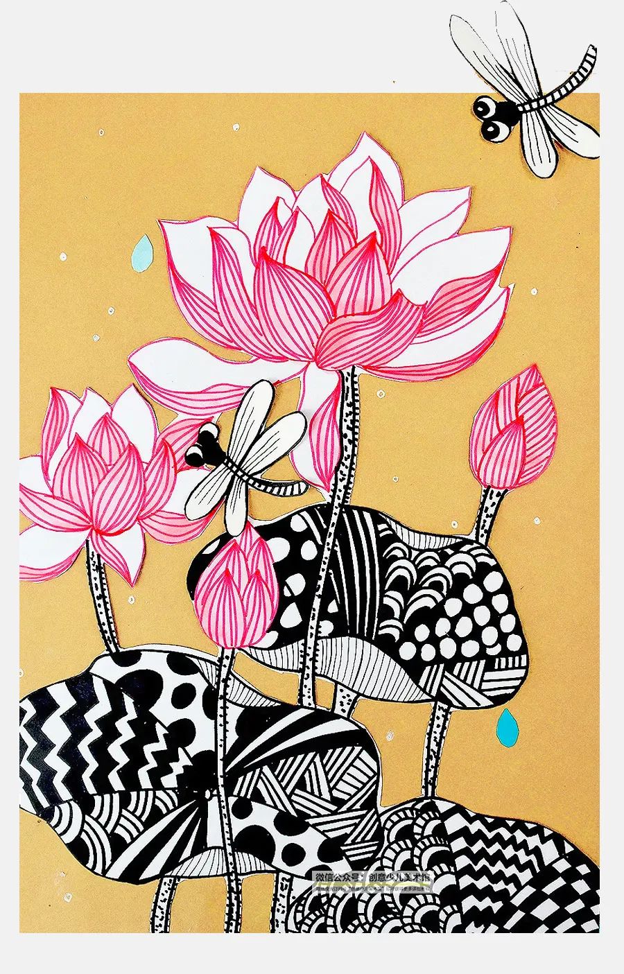 画夏天的荷叶和荷花,儿童画夏天的风景画荷花