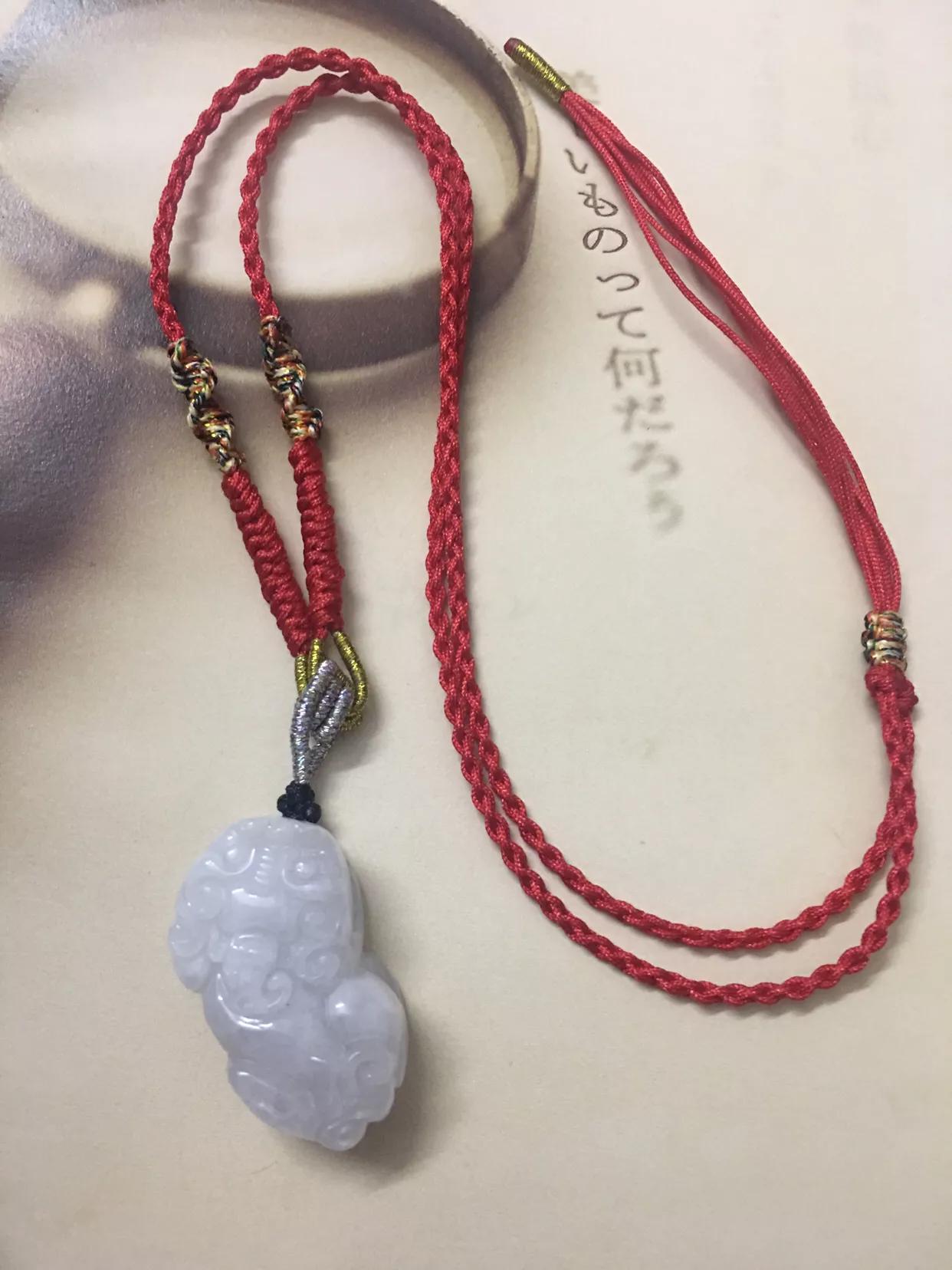 红绳四股编织貔貅,貔貅项链穿四根绳