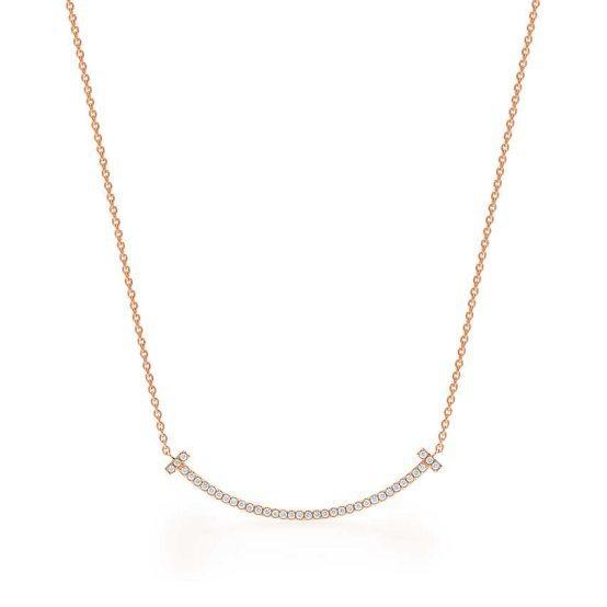 蒂芙尼笑脸项链多少钱,蒂芙尼时尚笑脸玫瑰金色项链展示