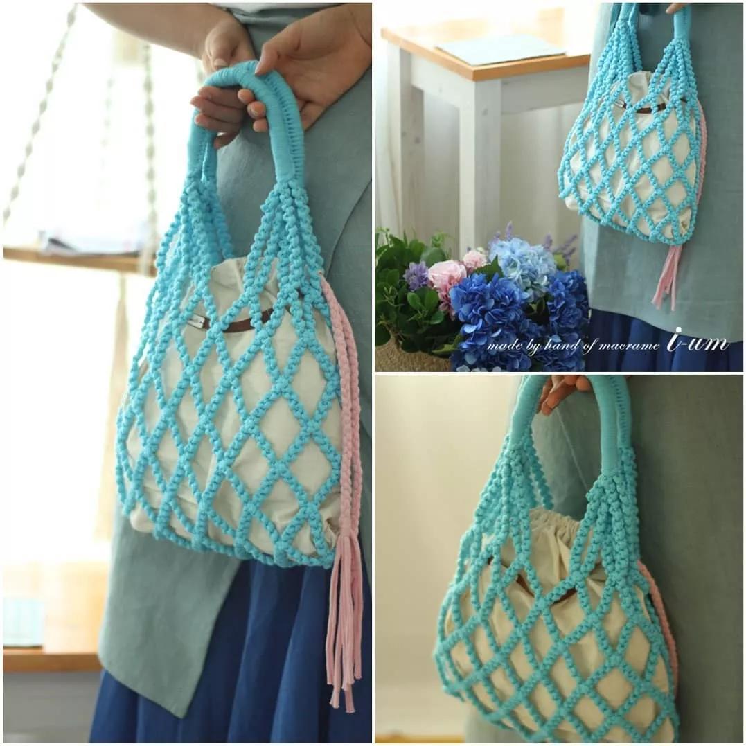 钩织网兜手袋,钩织收纳网兜小包最新