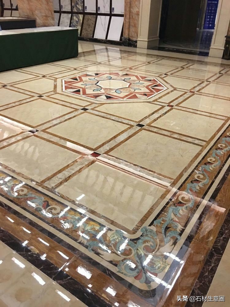 大理石地面水刀拼花效果图,100多平方水刀拼花图片