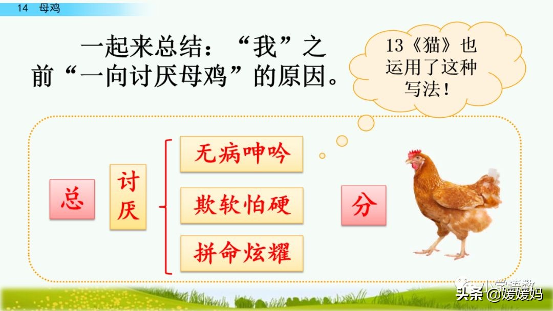 四年级下册第13课小练笔仿写母鸡,四年级下册14课母鸡的预习完整版