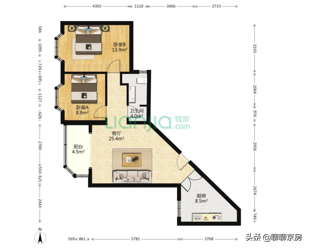 首付34万的二居室北京,450万北京买房