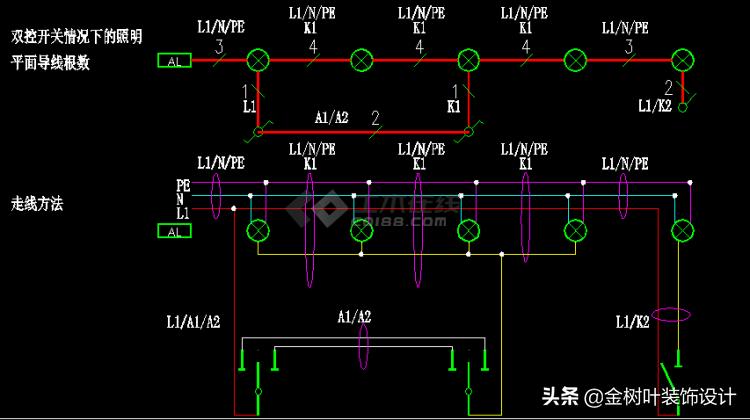 照明线路图电线根数怎么确定,电气照明线路导线根数