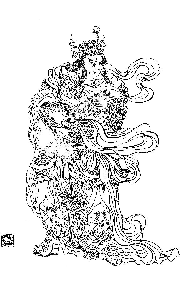 彭连熙工笔白描人物作品,工笔戏曲净角人物白描底稿