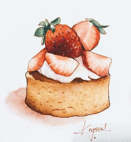 水彩森系小清新插画甜品,手绘治愈系甜品插画