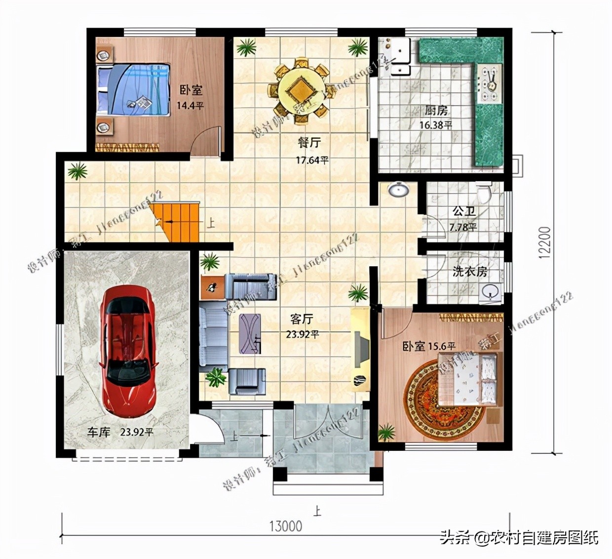 乡下二层小别墅设计带车库,农村二层大方实用的小别墅设计图