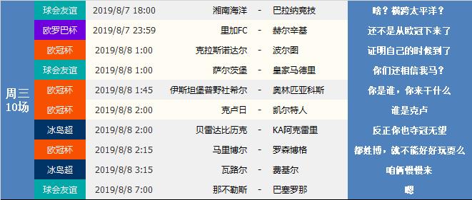 足球赛事早知道20190805