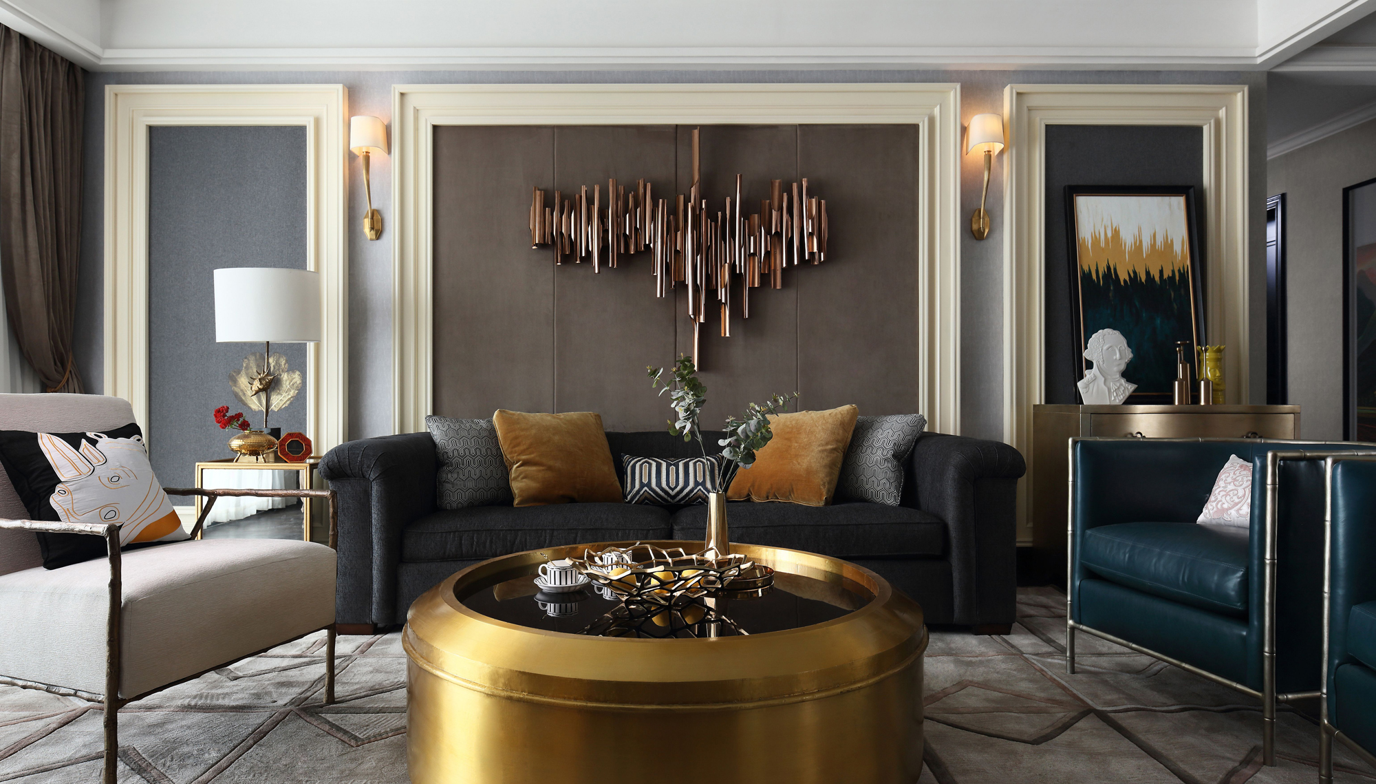 房子装修漂亮便捷的背景墙来啦,背景墙较短新中式效果图大全