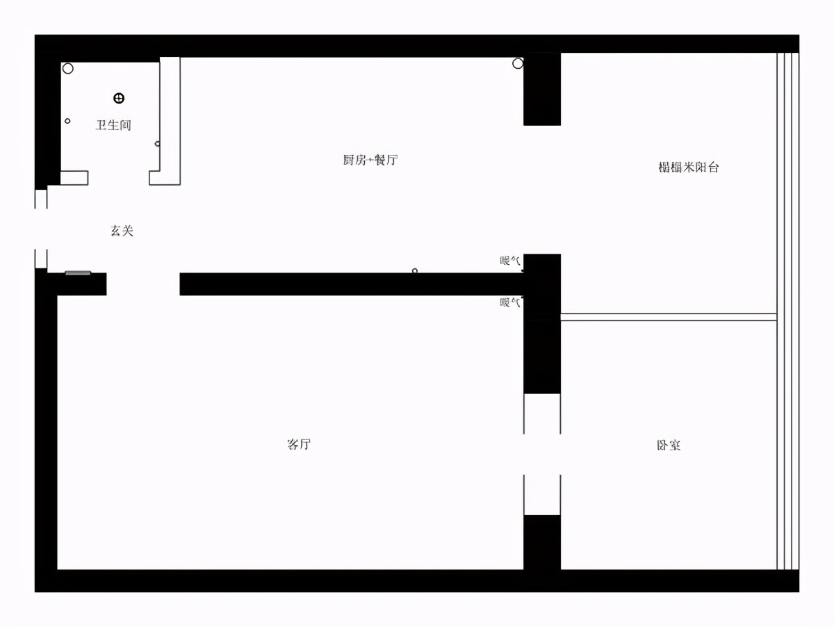 套内40平米二房一厅设计图,一体式干湿分离卫浴房