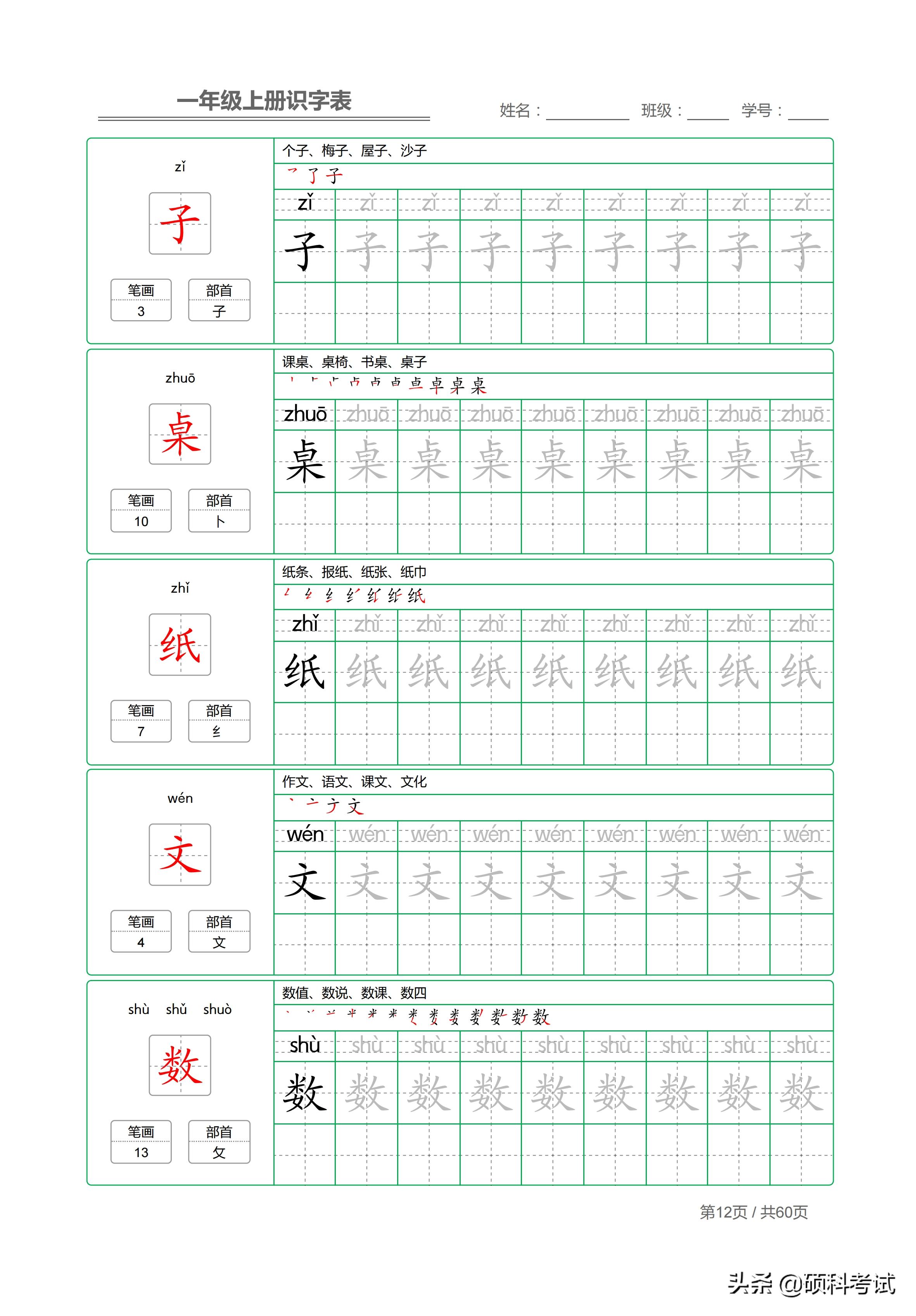部编版一年级上册生字表笔画,一年级上册字帖人教版带笔顺拼音
