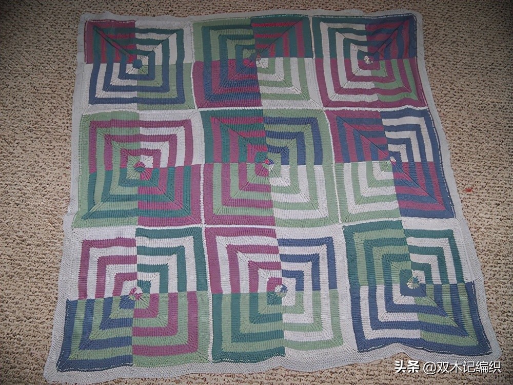 棒针编织漂亮的方块毯子,编织毯子棒针花样左右交叉