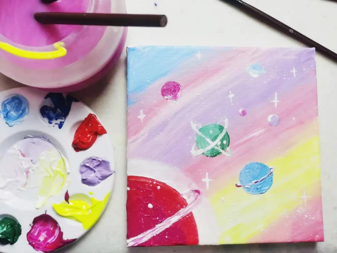 小众艺术感星空油画图片,适合新手的100幅油画粉色星空