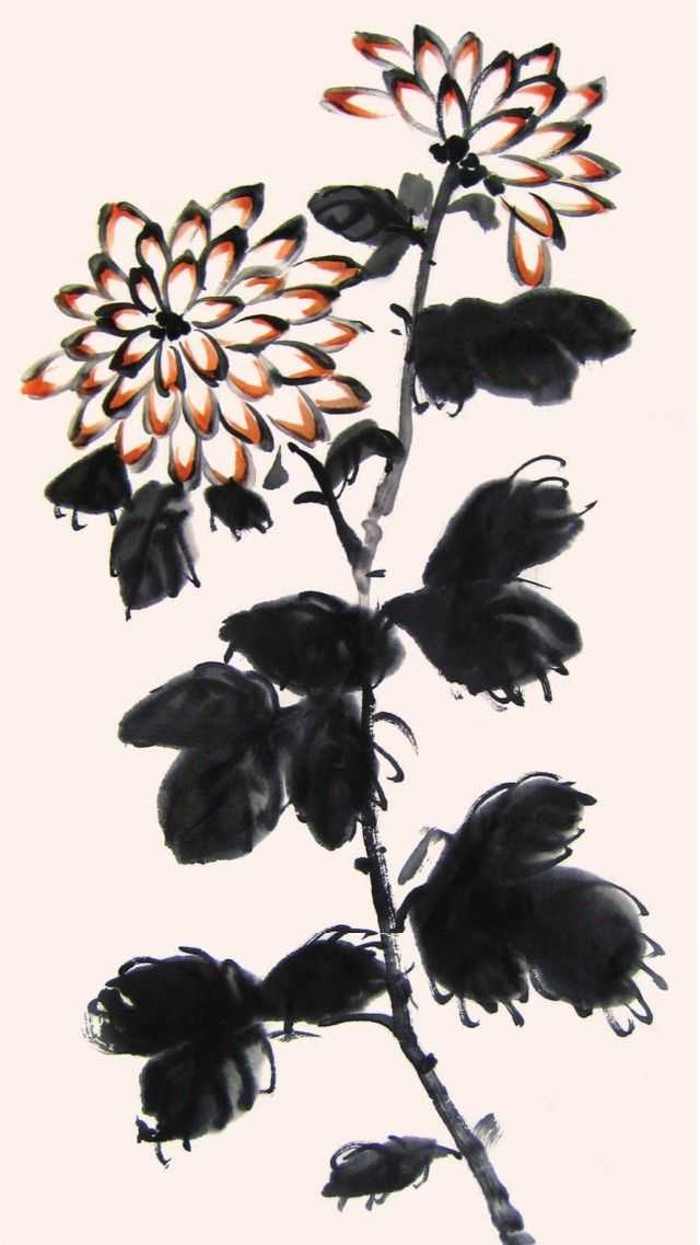 国画菊花的叶子画法步骤入门,梅兰竹菊国画菊花初学者怎么用笔