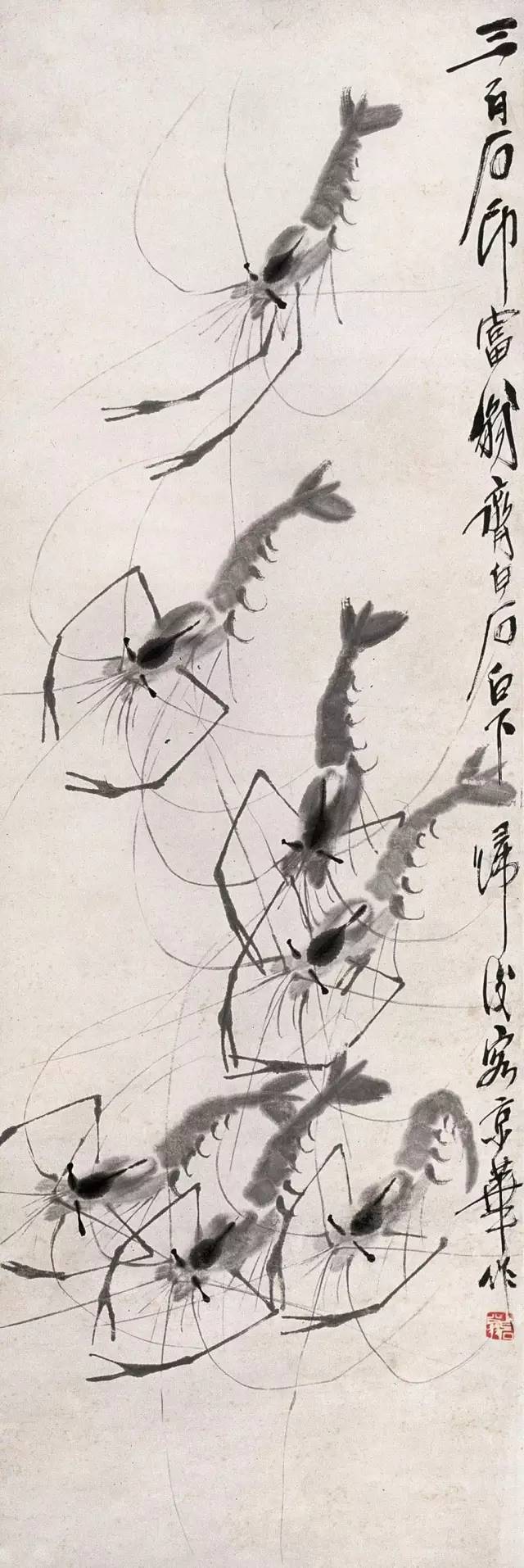 齐白石画虾换真虾,齐白石画虾的6只虾