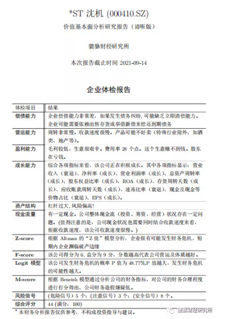 （44分）ST沈机（000410.SZ）基本面研究报告（谛听版）