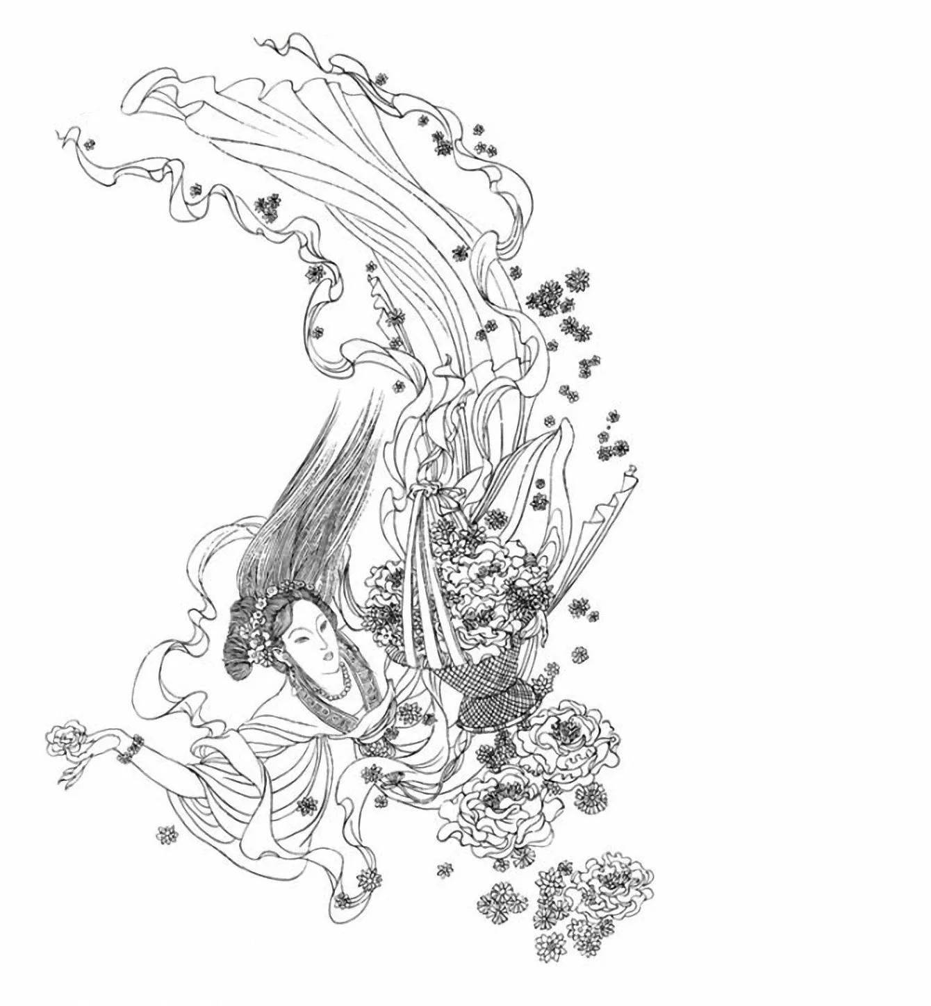 图谱神话人物工笔画白描,国画工笔人物白描图片大全大图