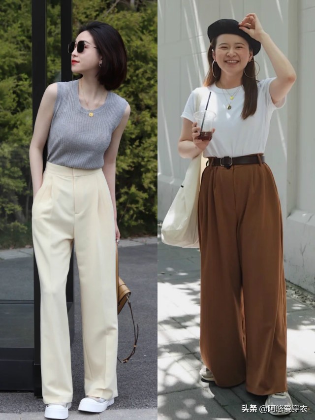 小个子怎么穿牛仔直筒阔腿裤,个子矮腿粗胯大穿白色阔腿裤