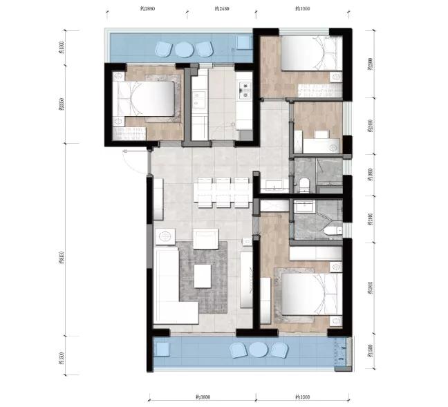 俊发盛唐城两室户型,俊发盛唐城113户型出租