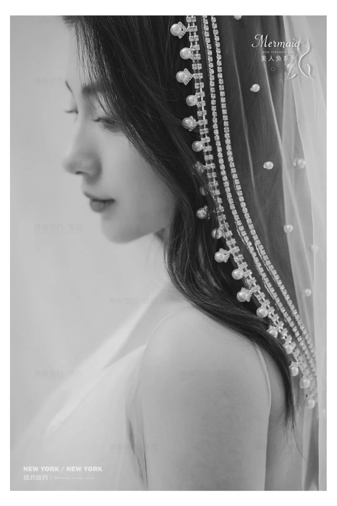 白色蝴蝶结油画婚纱照,森系油画风格婚纱照不戴帽子戴花