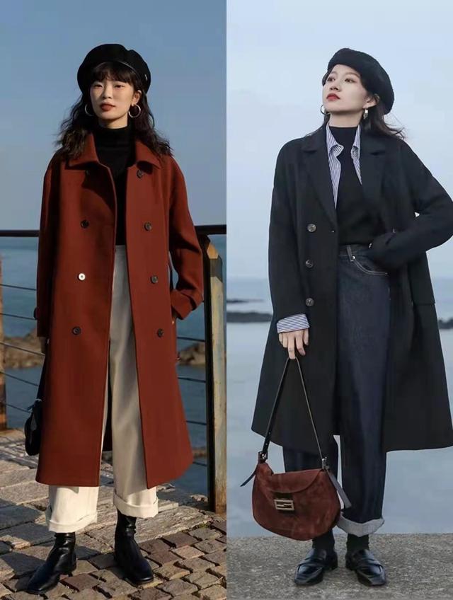 适合女人穿的中长款呢子大衣,宽松时尚长款减龄呢子大衣