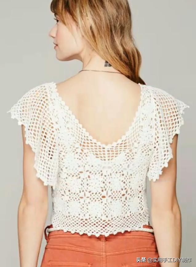 钩针蕾丝背心,针织背心手织花形图案