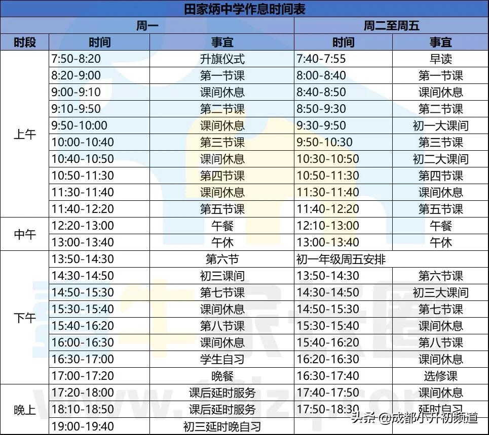 成都七中通锦校区作息时间表,成都七中实验学校作息时间表