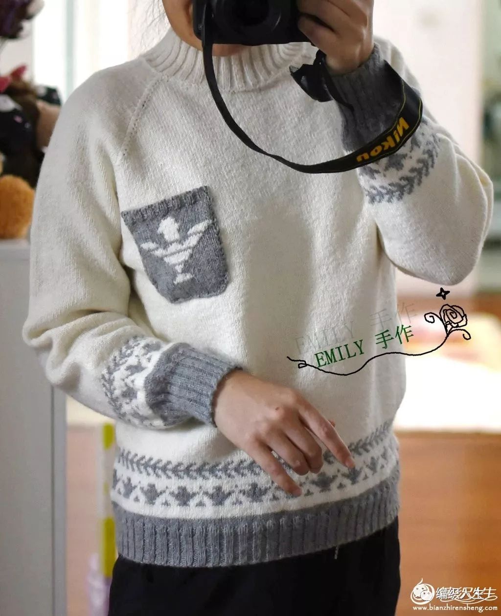 明月艺术棒针大男孩提花毛衣,从上往下织男士棒针毛衣配色教程