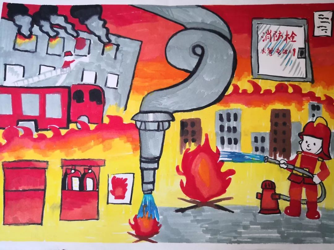 第五届全省儿童消防绘画,童心火焰蓝主题消防绘画一等奖