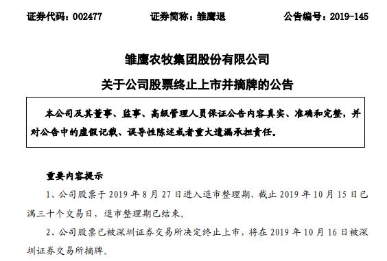 今年雏鹰农牧能恢复上市吗,雏鹰农牧何时上市