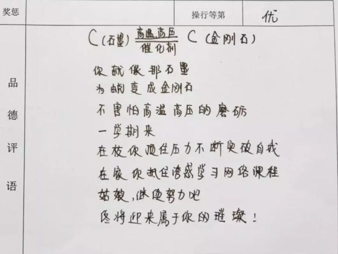 HCl+NaOH=NaCl+H₂O！老师用化学方程式给学生写评语