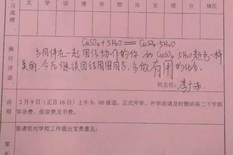 化学班主任用化学式给学生写评语,用化学方程式写评语