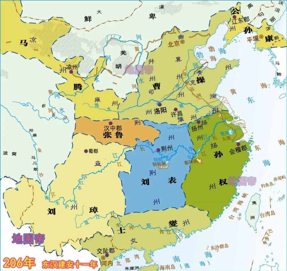 三国地图演变全图含讲解,三国魏蜀吴地图对比现在地图