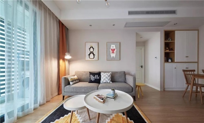 现代简约风格90平米二房装修图,现代简约风装修二室南北通透户型