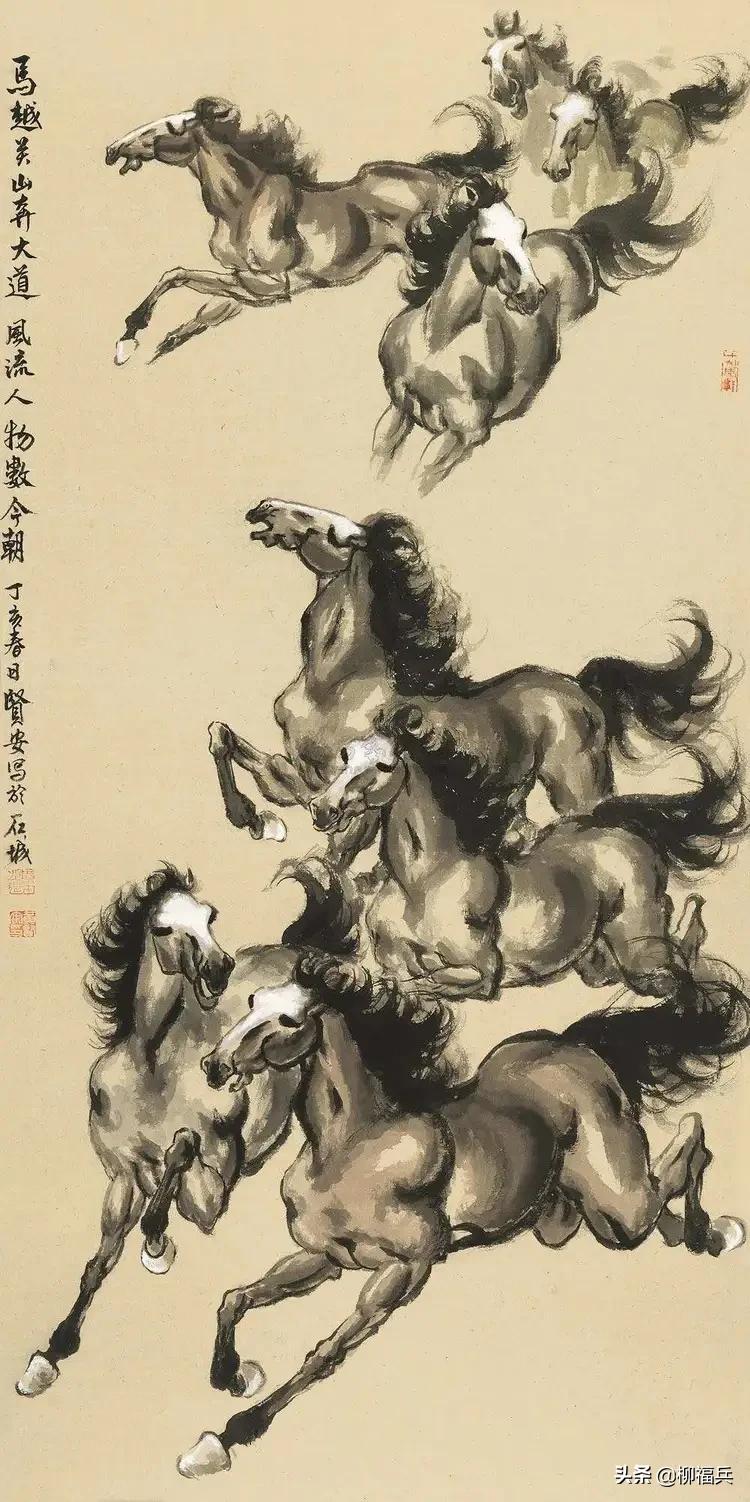 国画《八骏图》作品题款,名家精品国画八骏图欣赏