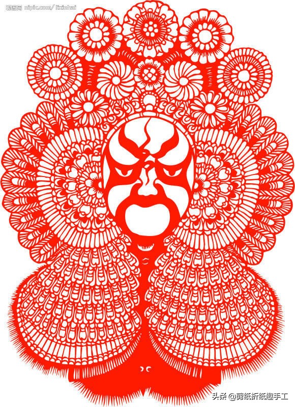 民俗剪纸戏曲脸谱剪纸图案欣赏,花旦脸谱简笔画简单又好看剪纸